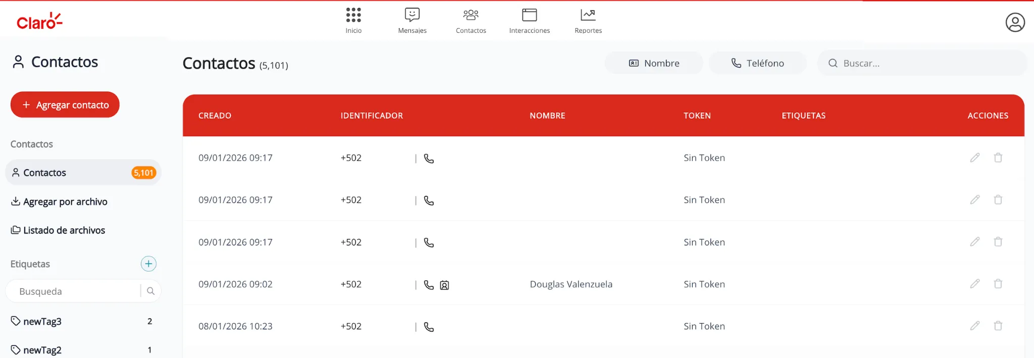 Listado de contactos