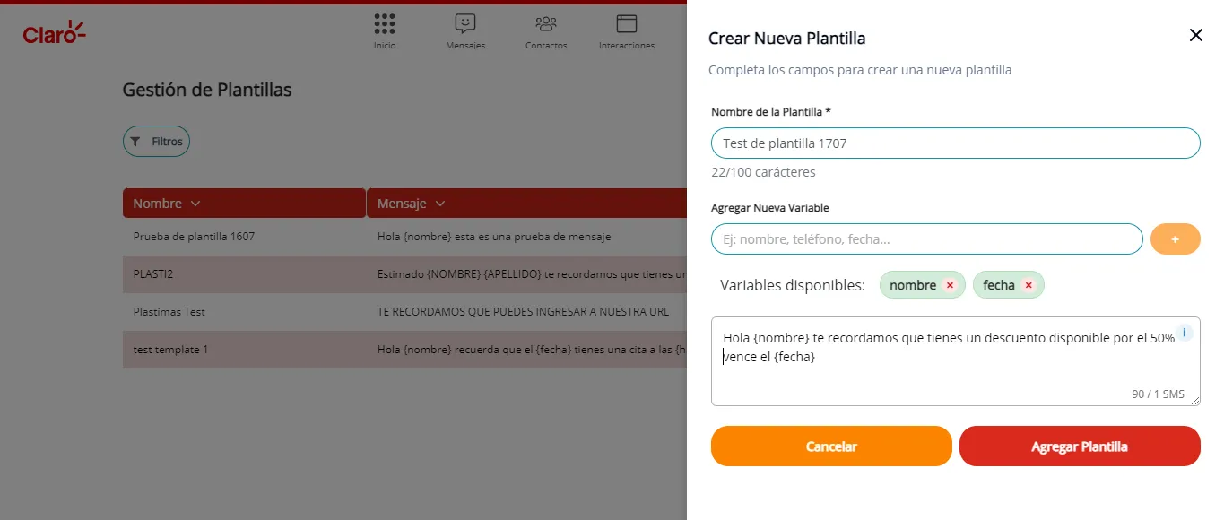 Crear una nueva plantilla