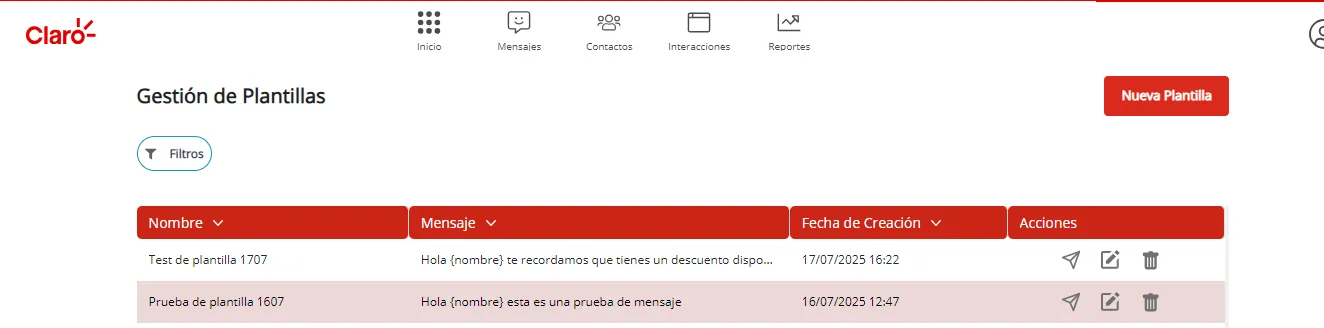 Lista de plantillas
